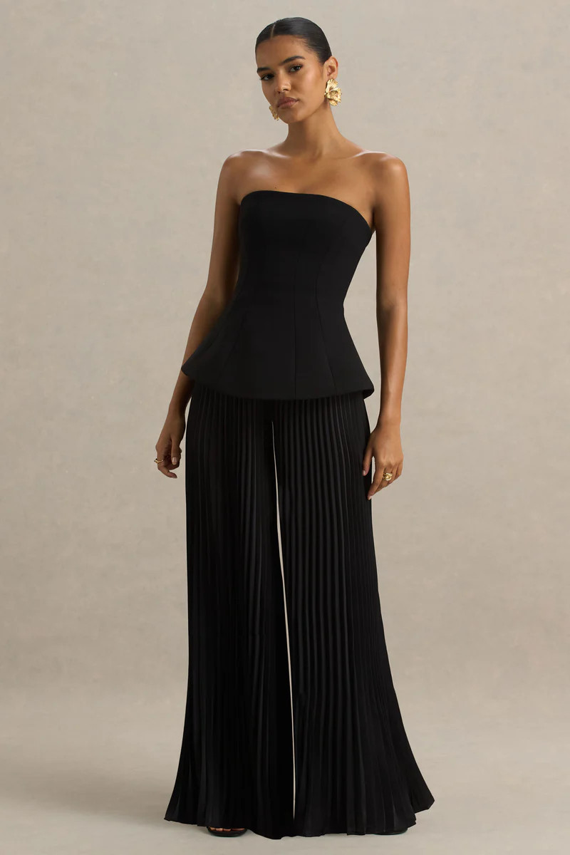 Feeling Good | Black Bandeau Jumpsuit With Pleated Trouser | Club L London