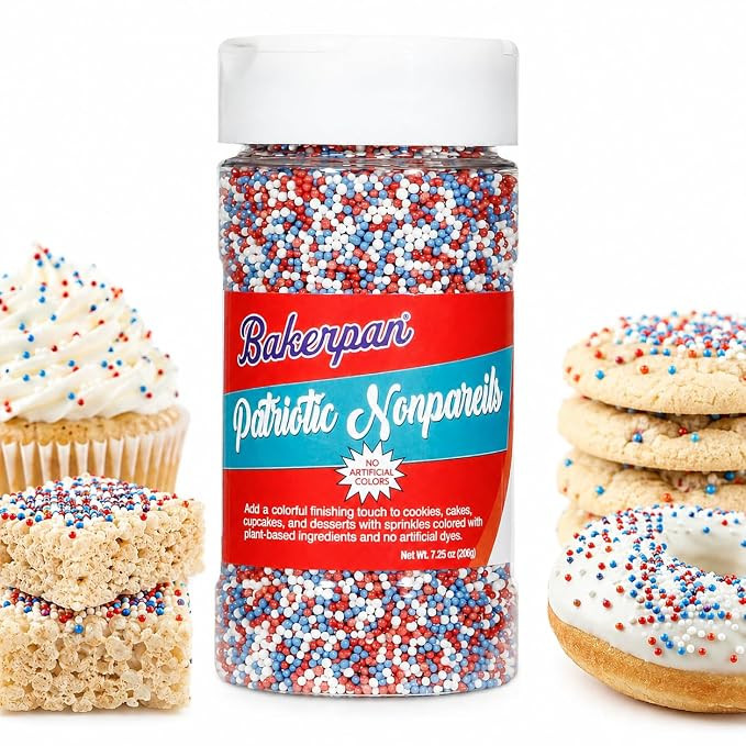 Bakerpan Artificial Dye-Free Patriotic Nonpareils Sprinkles 7.25 oz - Red White & Blue for 4th of... | Amazon (US)