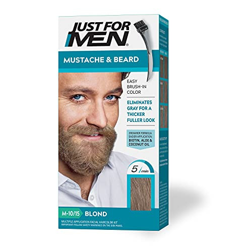 Just For Men Mustache & Beard, Beard Dye for Men with Brush Included for Easy Application, With Biotin Aloe and Coconut Oil for Healthy Facial Hair - Blond, M-10/15, Pack of 1 | Amazon (US)