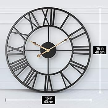 Silent Metal Skeleton Wall Clock, LENAUQ 40cm European Farmhouse Vintage Clock with Roman Numeral, N | Amazon (UK)