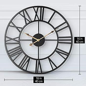 Silent Metal Skeleton Wall Clock, LENAUQ 40cm European Farmhouse Vintage Clock with Roman Numeral, N | Amazon (UK)