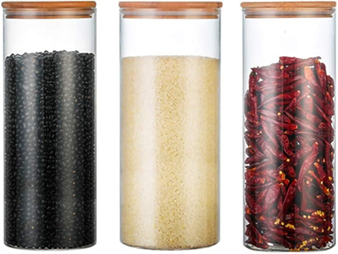 Large Glass Food Storage Container Set of 3 with Airtight Bamboo Lids, Borosilicate Glass Caniste... | Amazon (US)