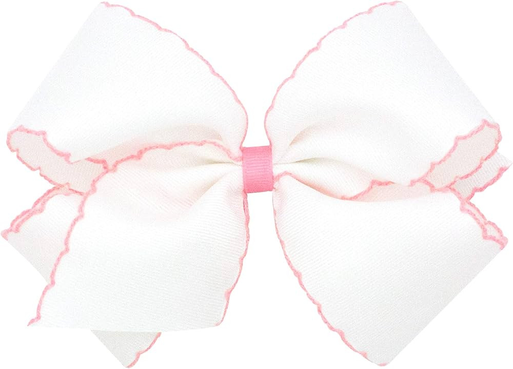 Wee Ones Girls' Classic Grosgrain Moonstitch Edge Hair Bow, No-Slip Hair Clip, Handmade, White wi... | Amazon (US)