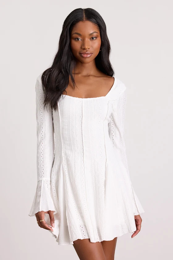 Mirielle White Textured Long Sleeve Mini Dress | Lulus
