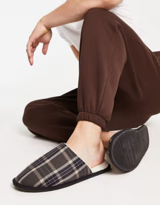 ASOS DESIGN mule slippers in check | ASOS (Global)