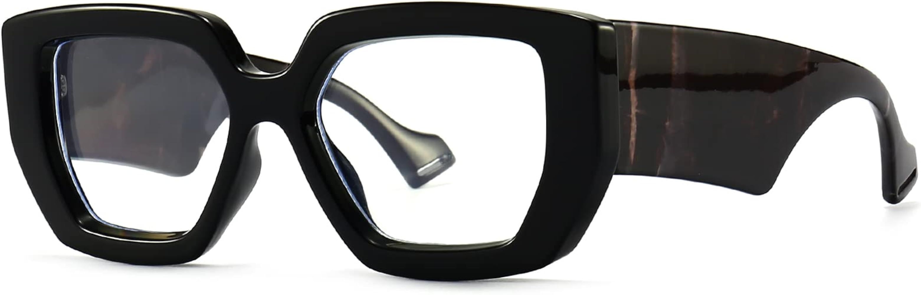 Thick Frame Blue Light Glasses for Women Men Fashion Oversized Square Computer Gaming Eyeglasses | Amazon (US)