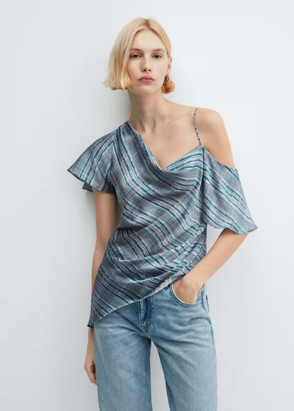 Asymmetric satin blouse -  Women | Mango USA | MANGO (US)
