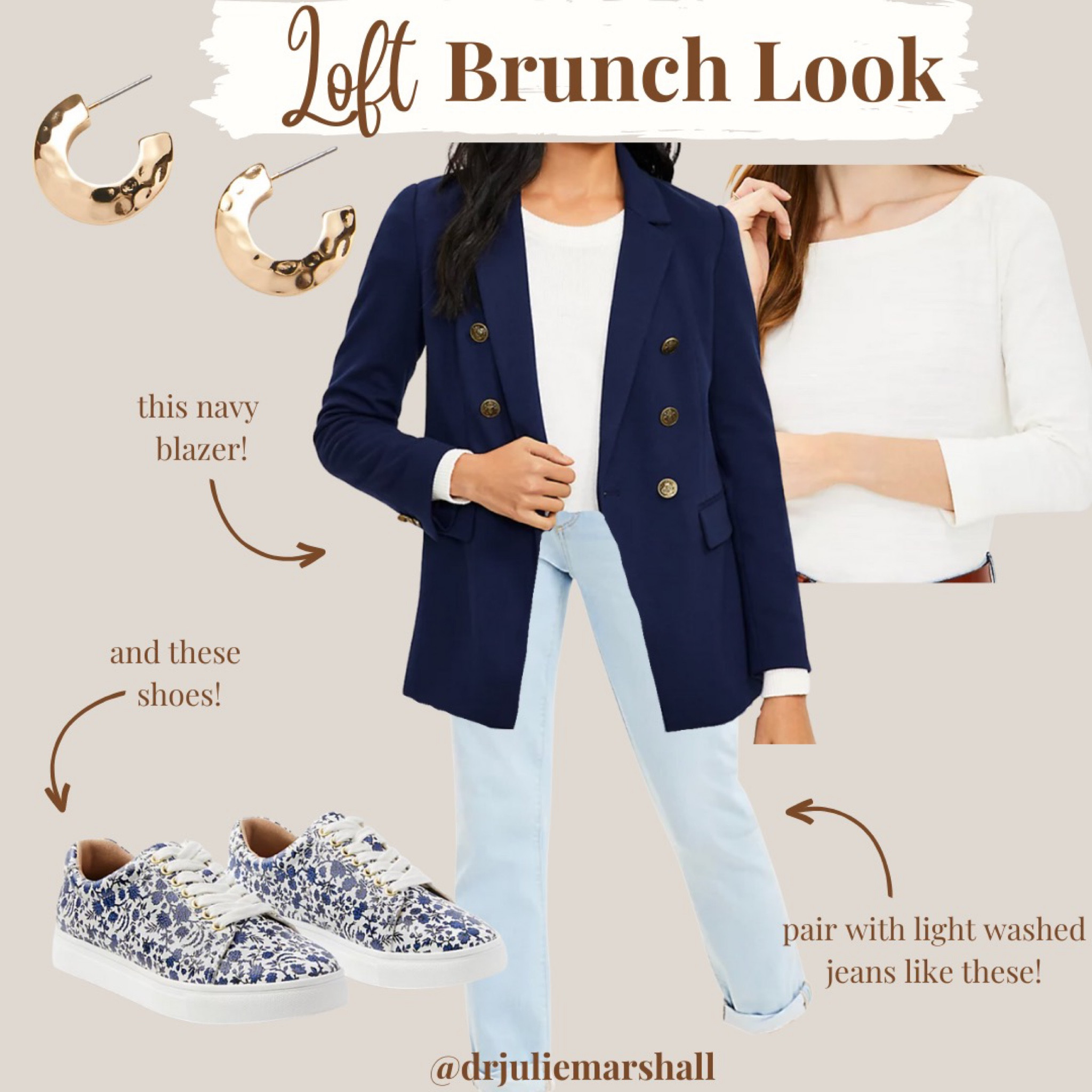 Looking for a cute, stylish outfit to wear out to brunch? Loft has the best things for this! This navy blazer with a pair of light washed jeans are the PERFECT combination! #navyblazer #brunchoutfit #springfashion

#LTKshoecrush #LTKstyletip #LTKFind