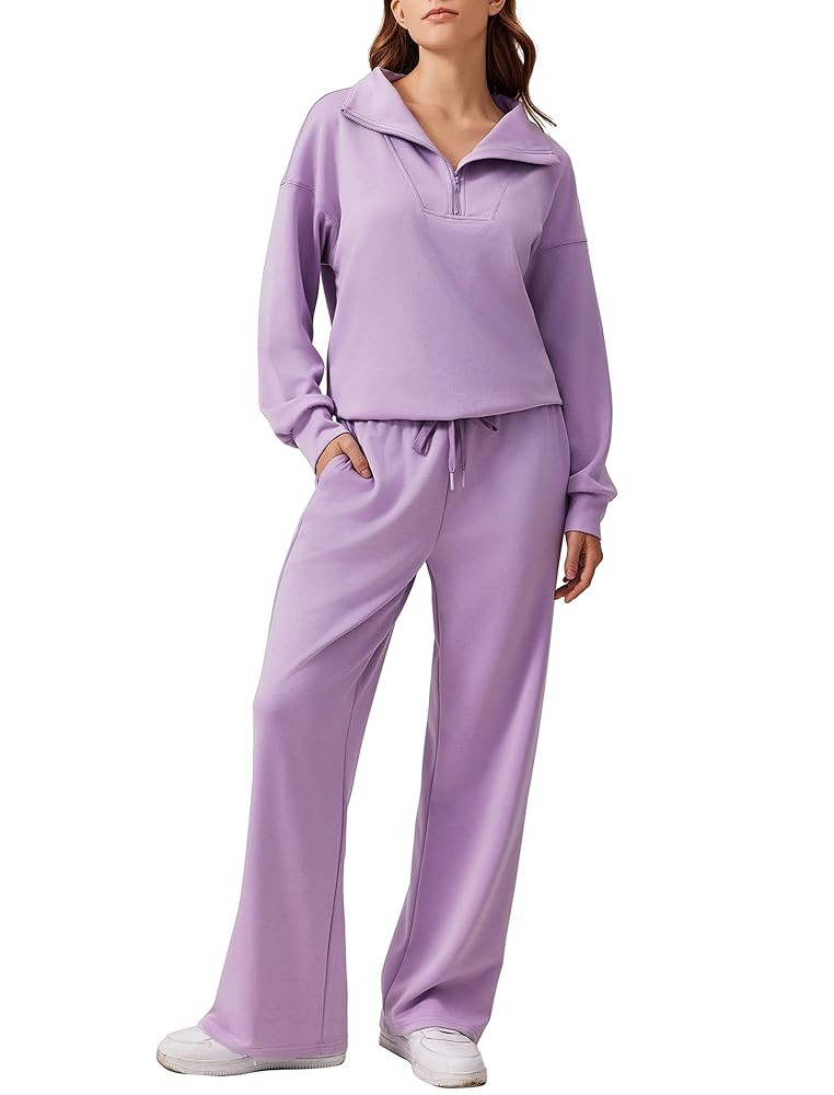 PINSPARK 2 Piece Sets for Women 2025 Fall Outfits Sweatsuit Oversized Sweatshirt Wide Leg Sweatpa... | Amazon (US)