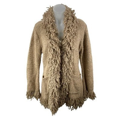 Halukoko Women's Beige Wool Fringe Hem Long Sleeve Cardigan Duster Sweater Sz M | eBay US