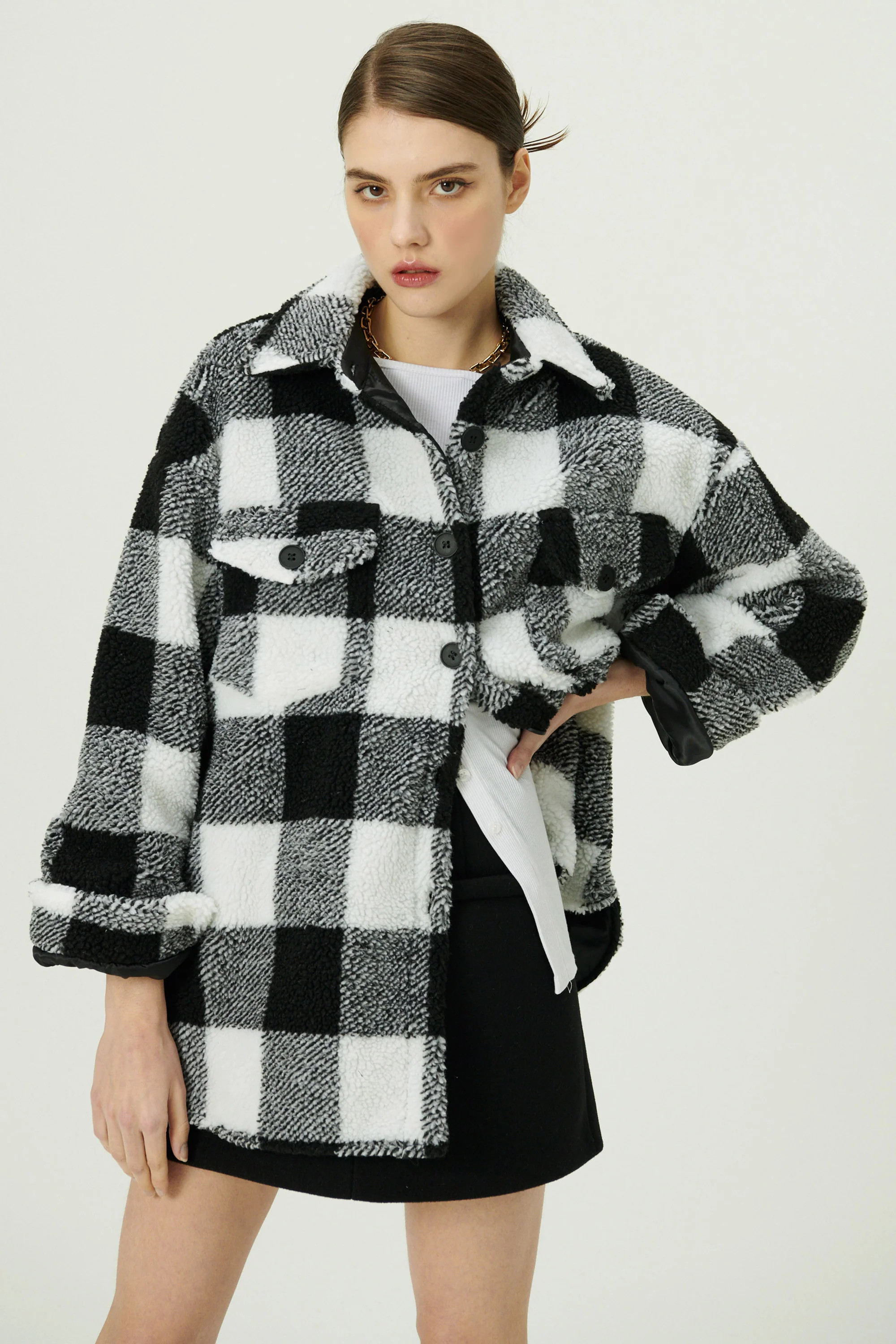 Taylor Checkerboard Teddy Shacket | Storets (Global)