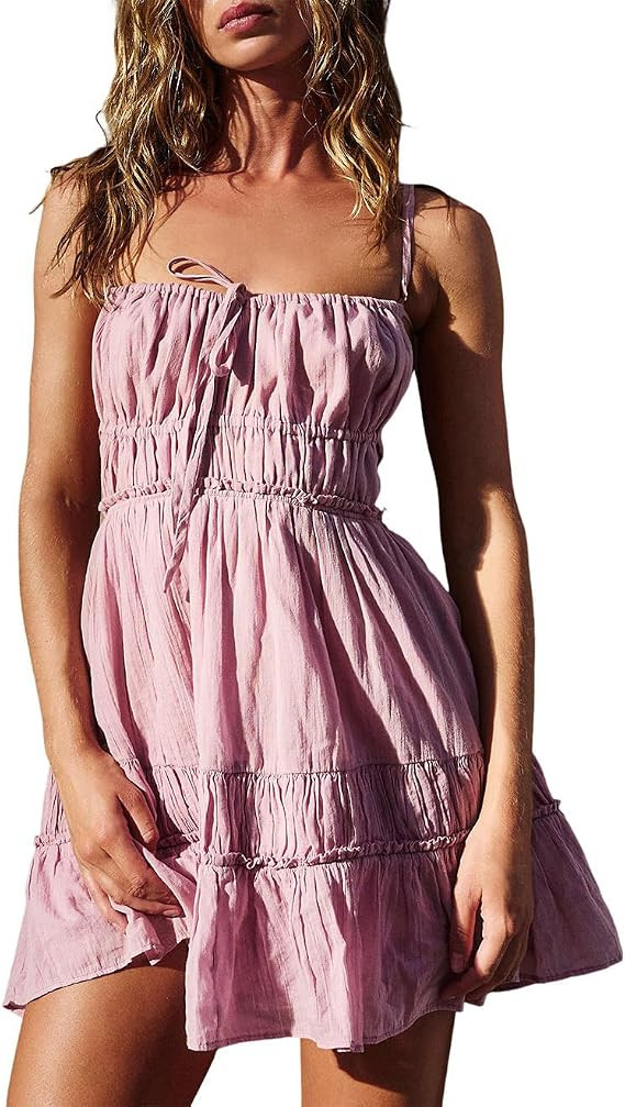 Summer Deep V Neck Women Mini Dress Backless Beach Boho Dress | Amazon (US)