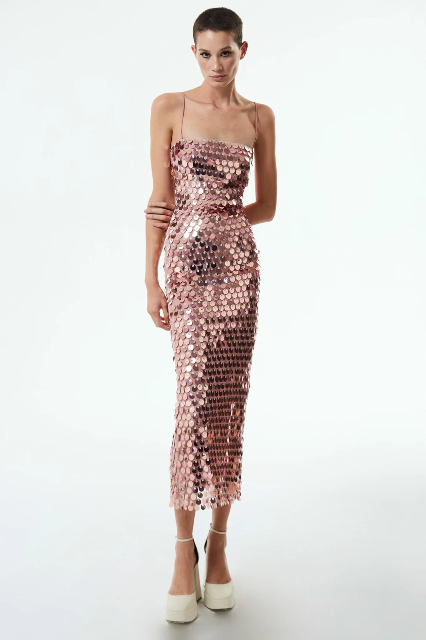 Phoenix Dress in Rose Pink Sequins | COUPER
