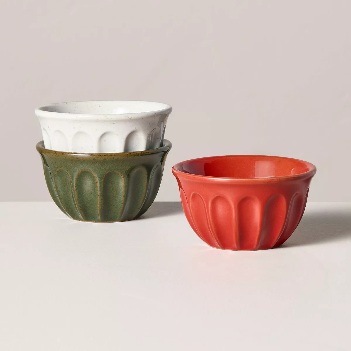 Scallop Stoneware Mini Bowls Cream/Red/Green (Set of 3) - Hearth & Hand™ with Magnolia | Target