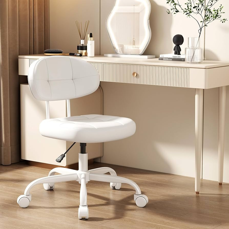 Misolant Vanity Chair with Back, Small Armless Cute office Chair with wheels and Lumbar support, ... | Amazon (US)