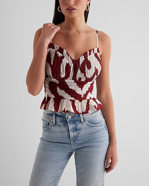 Printed Sweetheart Neckline Pleated Peplum Cami | Express (Pmt Risk)