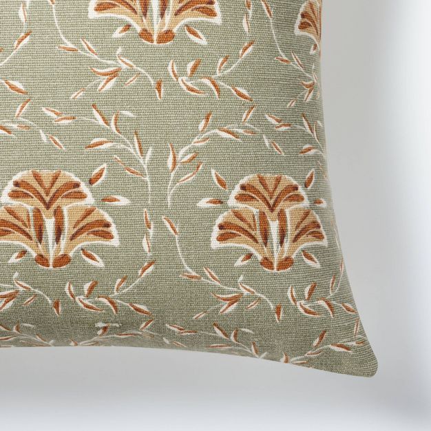 Floral Printed Square Throw Pillow Green/Brown - Threshold&#8482; designed with Studio McGee | Target