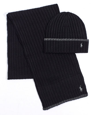 Men's Classic Ribbed Hat and Scarf Set | Macy's