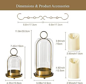5"&4" Metal Candle Holder with Handmade Glass Dome in Brass & 2 Timer Candles, Set of 2 Versatile... | Amazon (US)