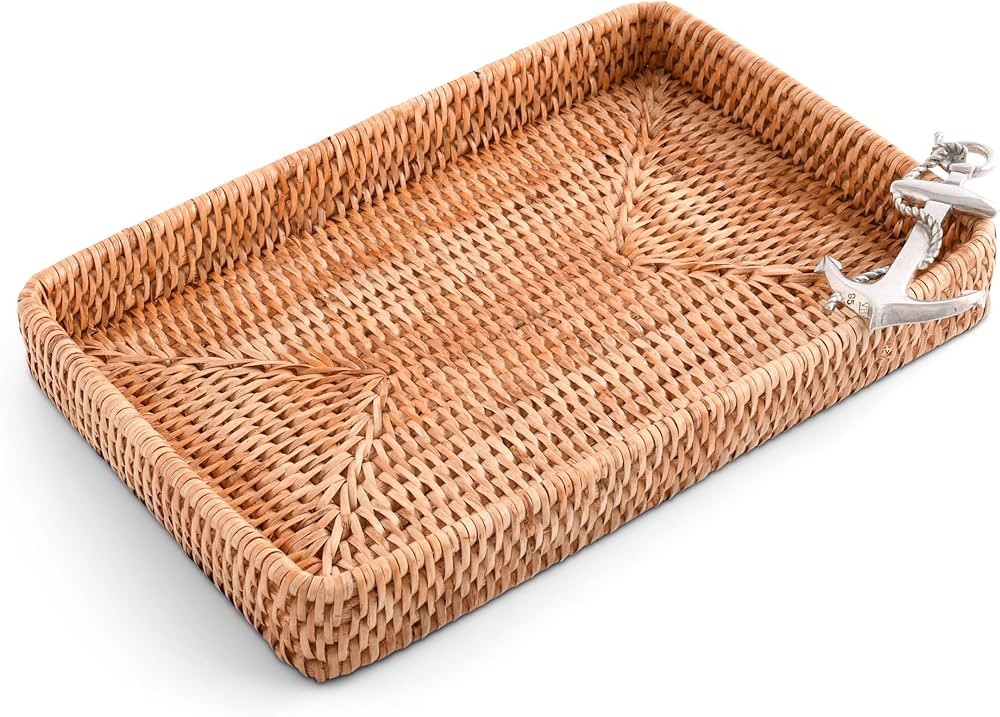 Vagabond House - Rattan Tray, Handmade Wicker Tray, Basket Tray, Coastal Nautical Design with Pew... | Amazon (US)