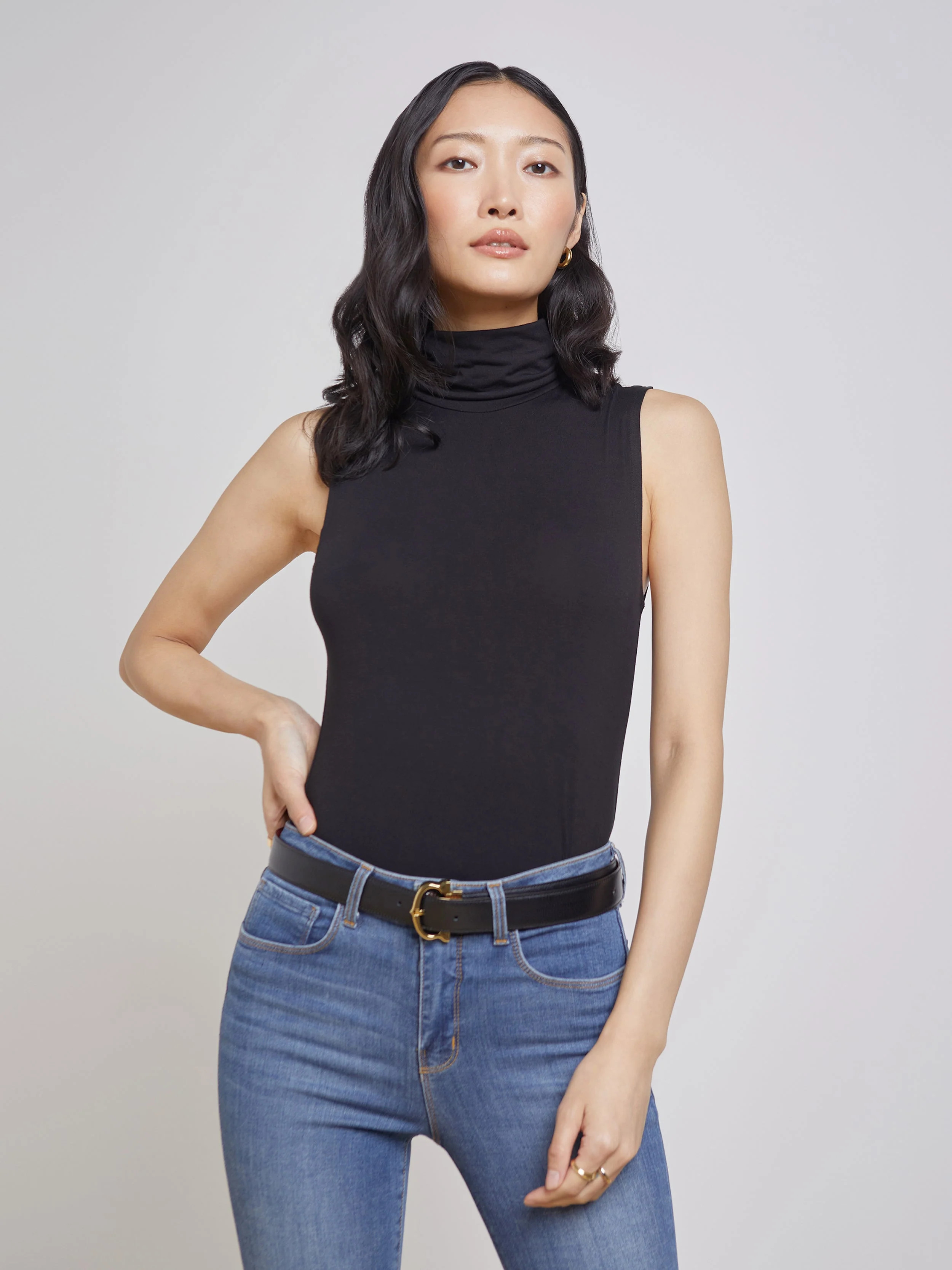 L'AGENCE Ceci Sleeveless Turtleneck In Black | L'Agence