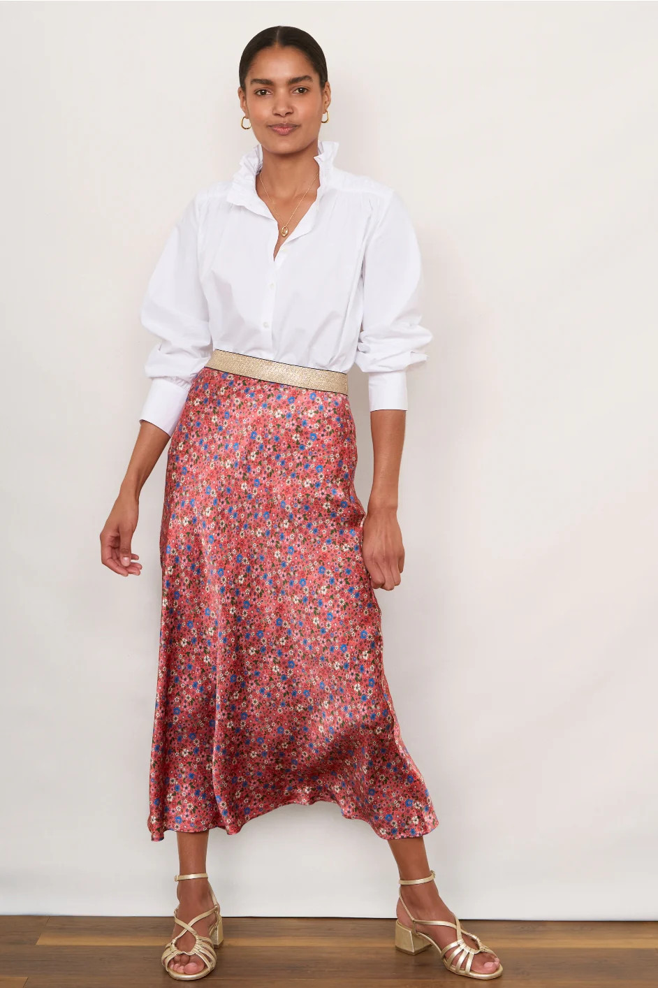 Ella Silk Skirt - Pink Floral | WYSE London