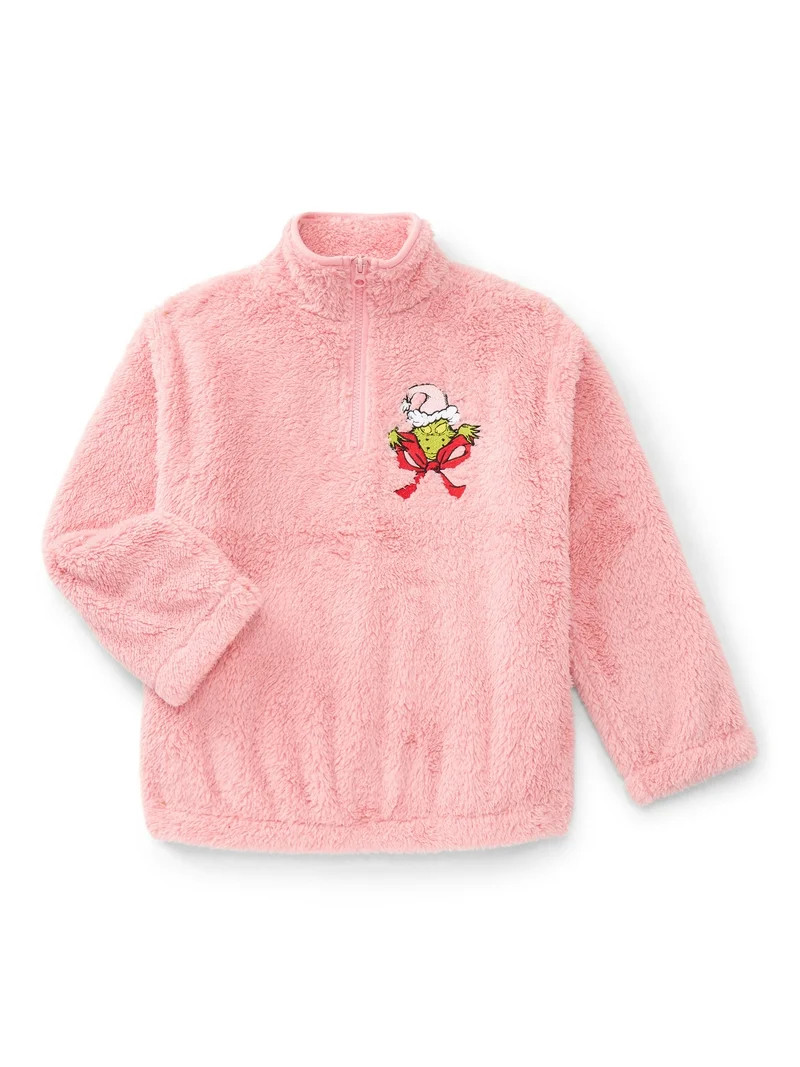 Dr. Seuss The Grinch Girls' Front Back Graphic Quarter Zip Fleece Pullover, Sizes 4-16 | Walmart (US)