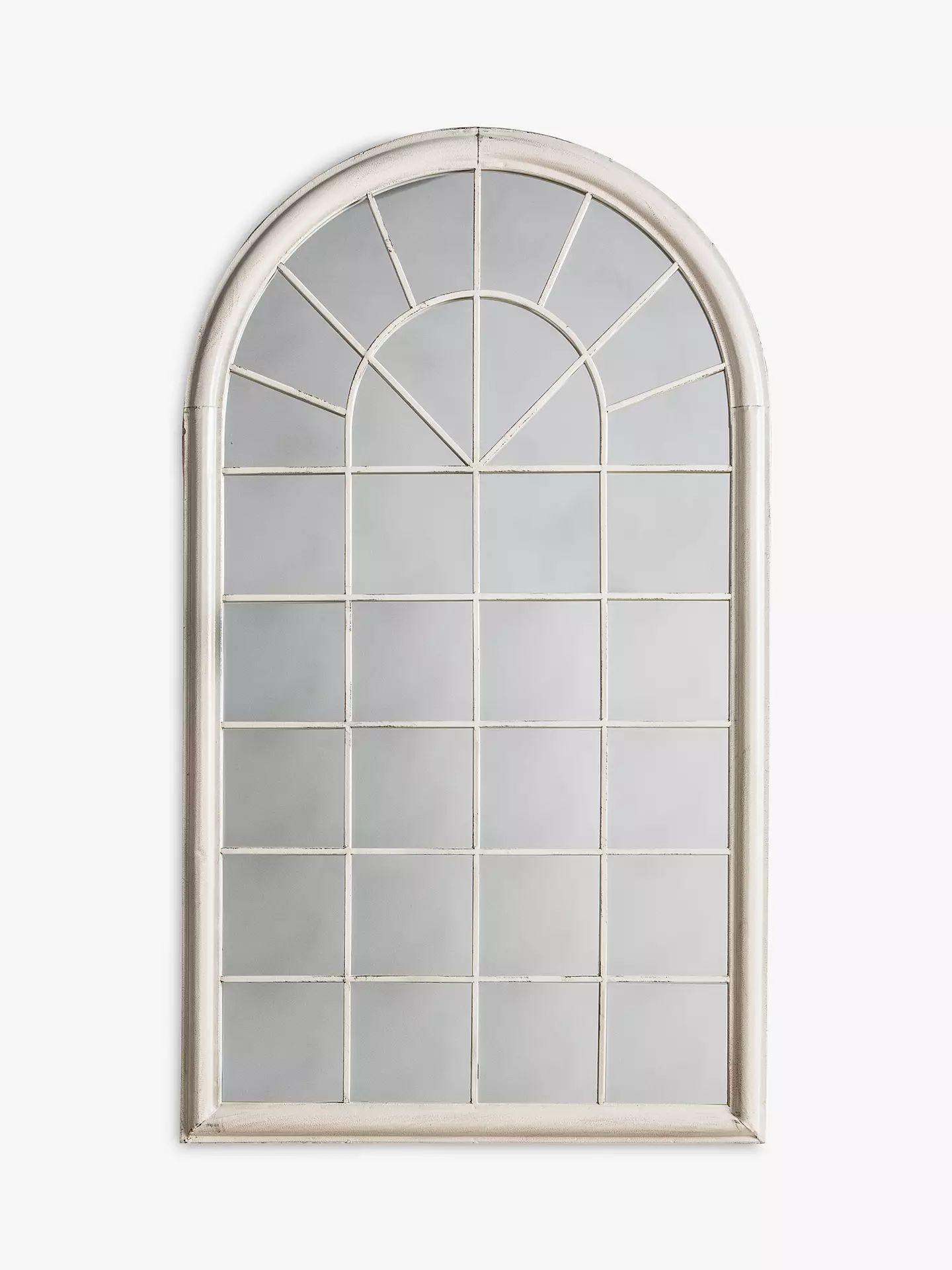 Fura Outdoor Garden Wall Window Style Arched Mirror, 131 x 75cm, Antique Cream | John Lewis UK