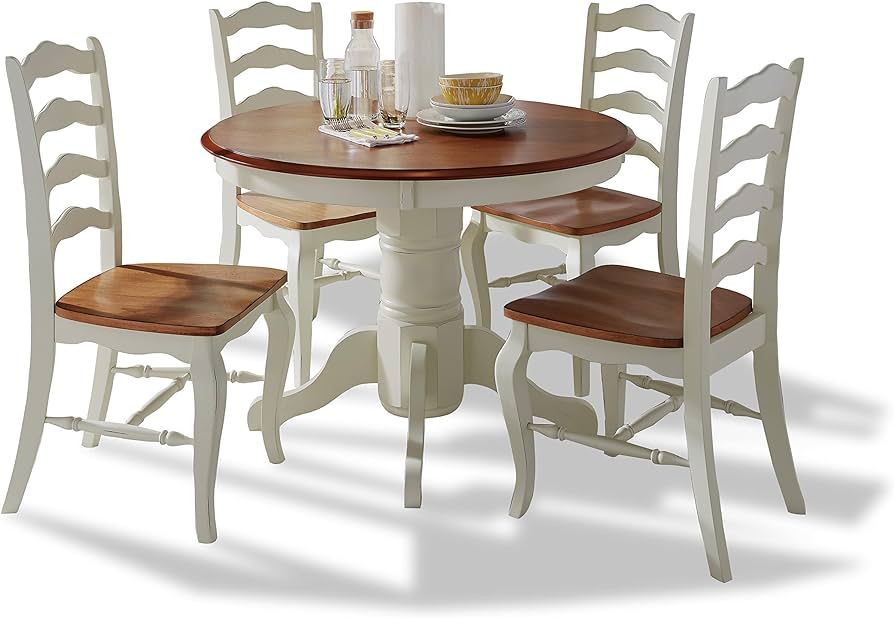 French Countryside Oak/White 42" Round Pedestal Dining Table with 4 Chairs by Home Styles | Amazon (US)