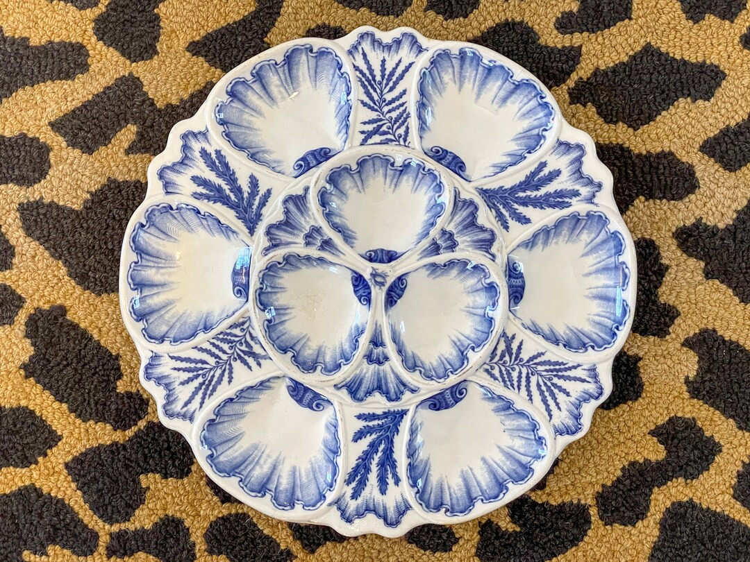Antique RARE Large Blue and White Oyster Plate J. Vieillard & Cie Bordeaux // Circa 1890 // Made ... | Etsy (US)