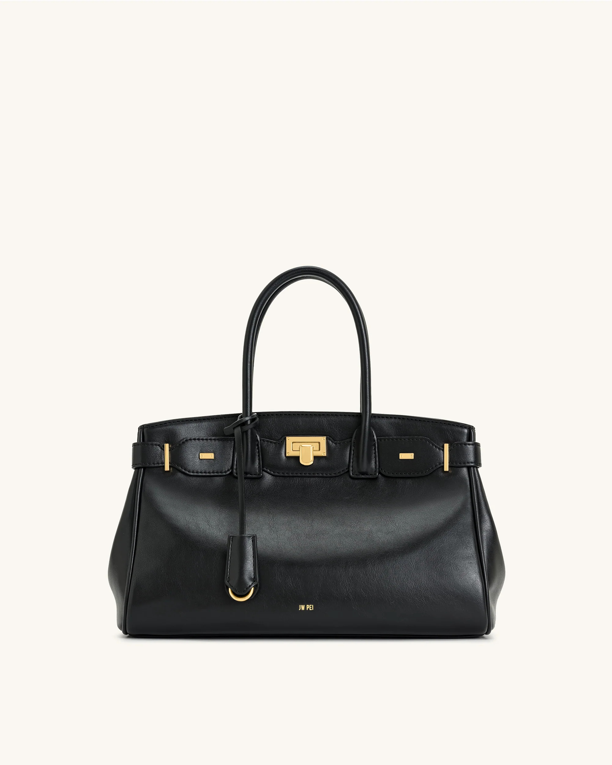 Ziva Metal Lock Decoration Tote Bag - Black | JW PEI US