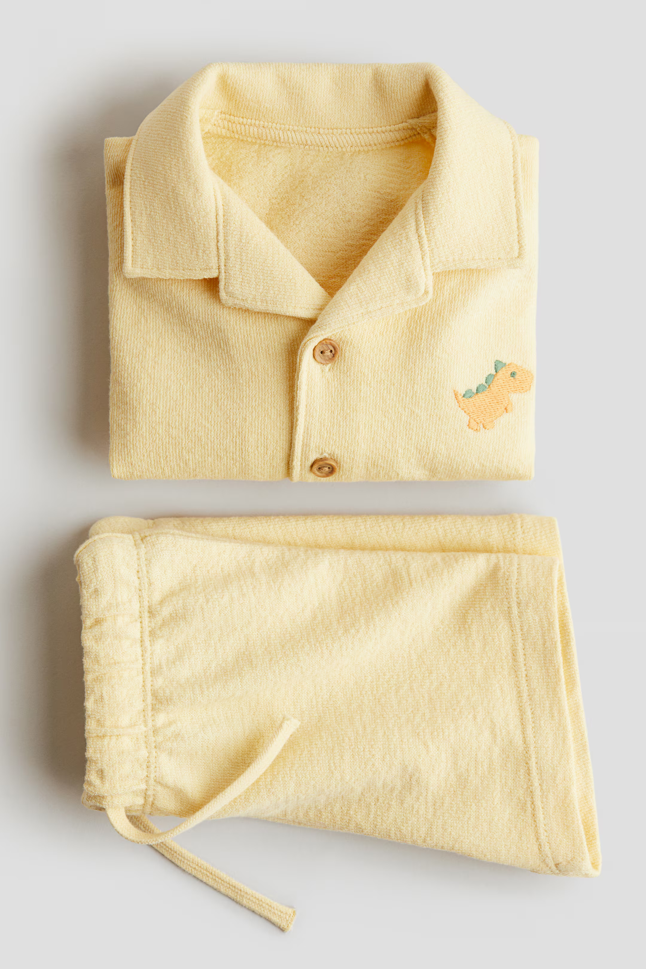 2-Piece Terry Resort Shirt and Shorts Set - Yellow/dinosaur - Kids | H&M US | H&M (US + CA)