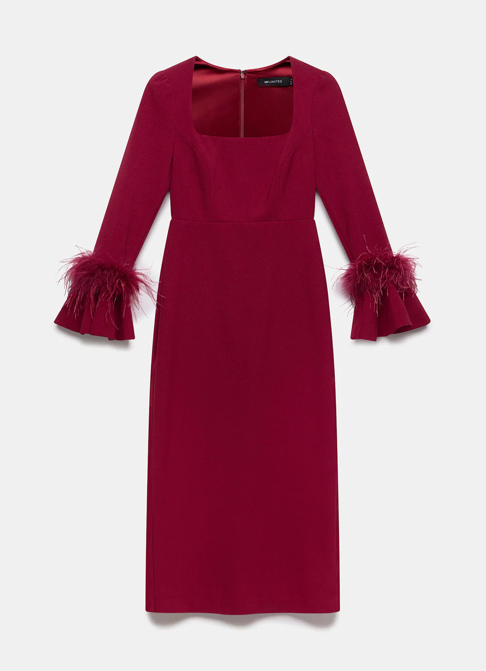 Red Feather Trim Midi Dress | Mint Velvet