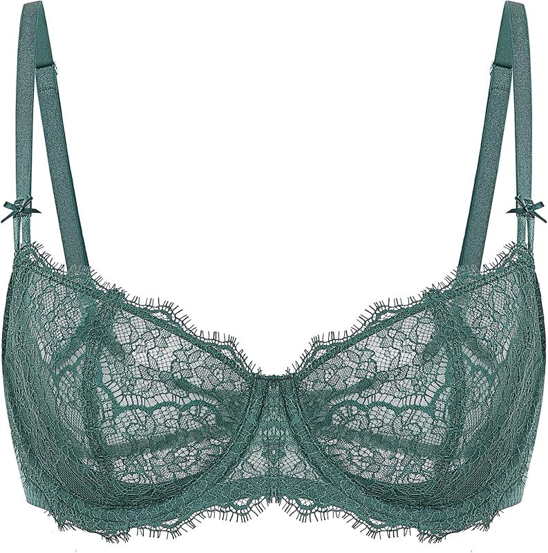 DOBREVA Women's Sexy Lace Push Up Plus Size Bra Sheer Balconette Underwire Unlined | Amazon (US)