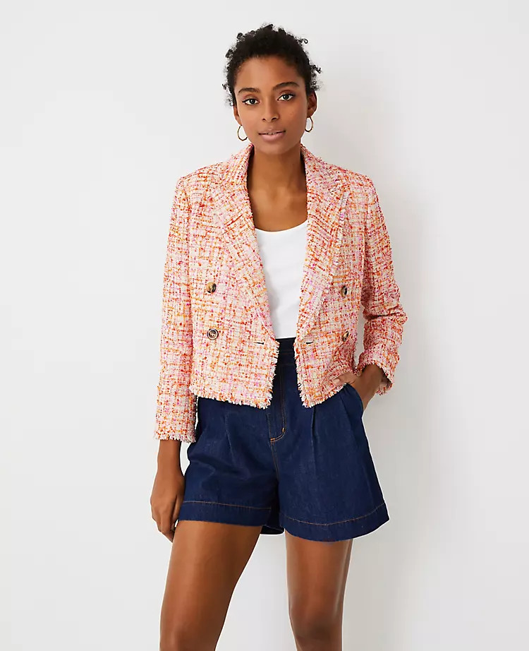 Fringe Tweed Cropped Double Breasted Blazer | Ann Taylor | Ann Taylor (US)