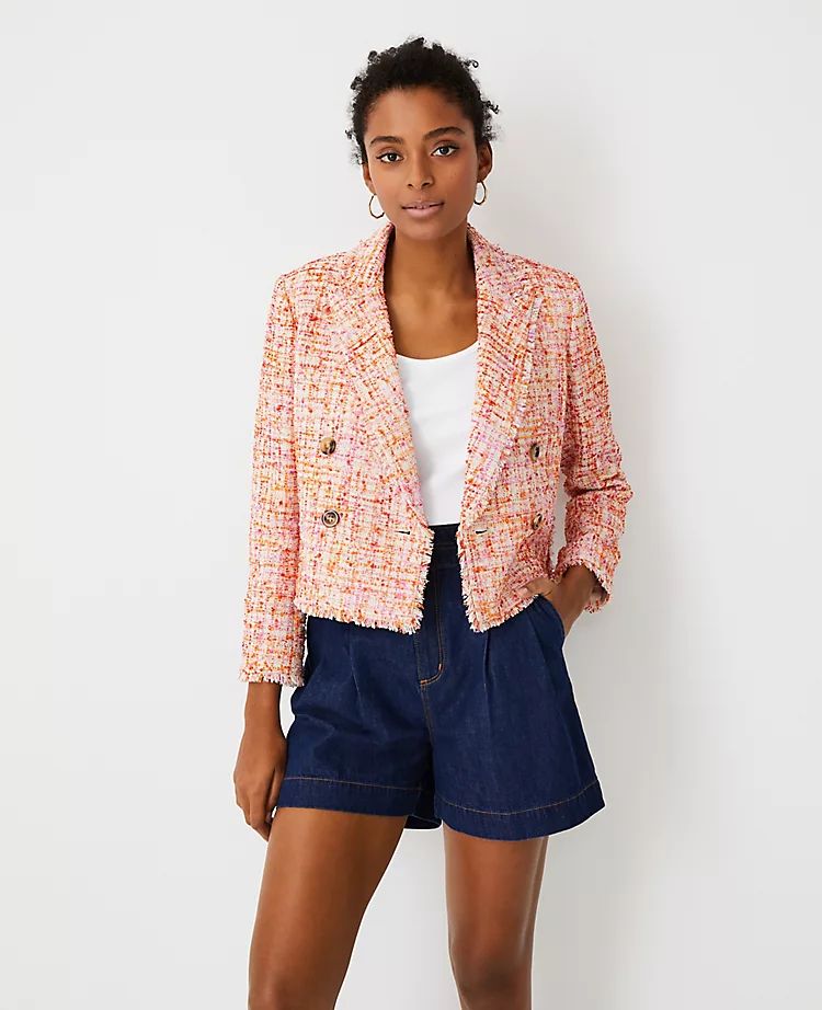 Fringe Tweed Cropped Double Breasted Blazer | Ann Taylor | Ann Taylor (US)