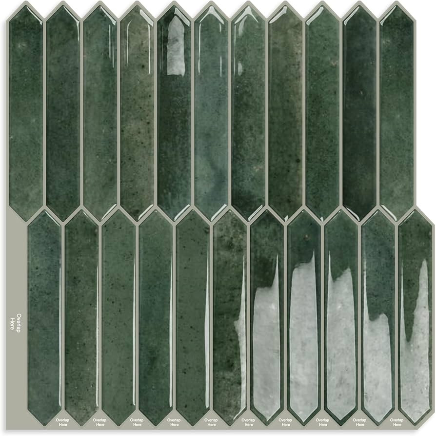 Green Long Hexagon Tile Peel and Stick Backsplash, 10 Sheets Self-Adhesive Wall Tiles Stick on Ba... | Amazon (US)