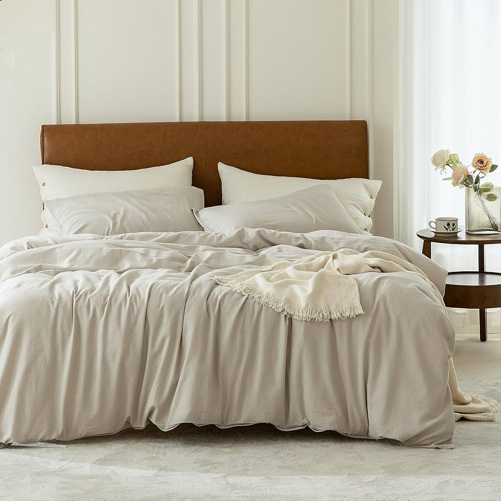 FOSSA Duvet Cover Set 100% Washed Cotton 3 Pieces Bedding Set Twill Soft Cozy Breathable Sturdy S... | Amazon (US)