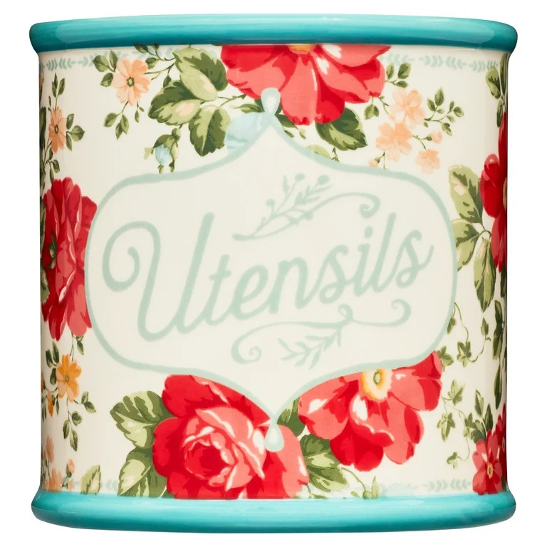 The Pioneer Woman Vintage Floral Stoneware Utensil Crock, 7" | Walmart (US)