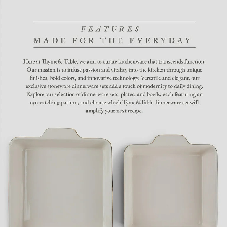 Thyme & Table Stoneware Square Baker, Black & White Crosshatch, 2-Piece Set | Walmart (US)