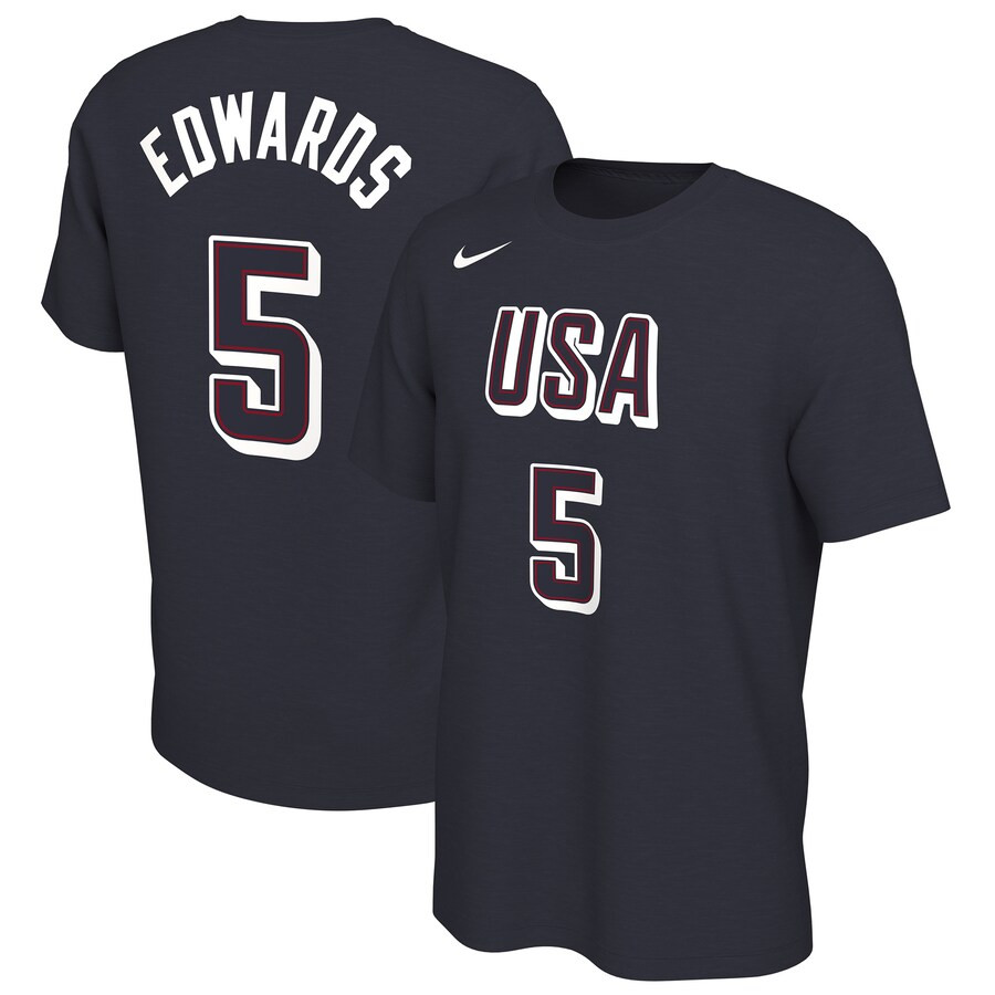 Men's USA Basketball Anthony Edwards Nike Navy 2024 Summer Olympics Name & Number T-Shirt | NBA store