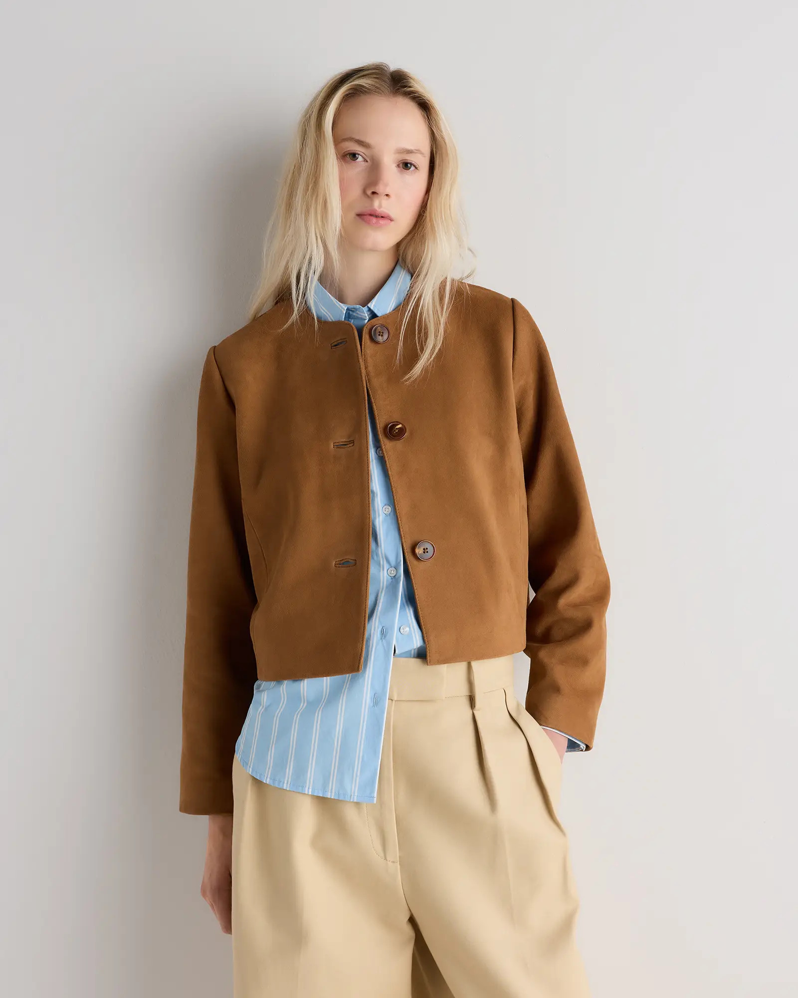 100% Suede Collarless Cropped Jacket | Quince