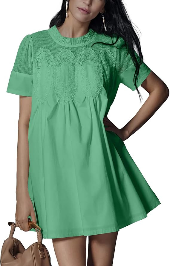 Shiyifa Womens Babydoll Lace Patchwork Dresses Summer Short Sleeve Ruffle Sundress Loose Crew Nec... | Amazon (US)