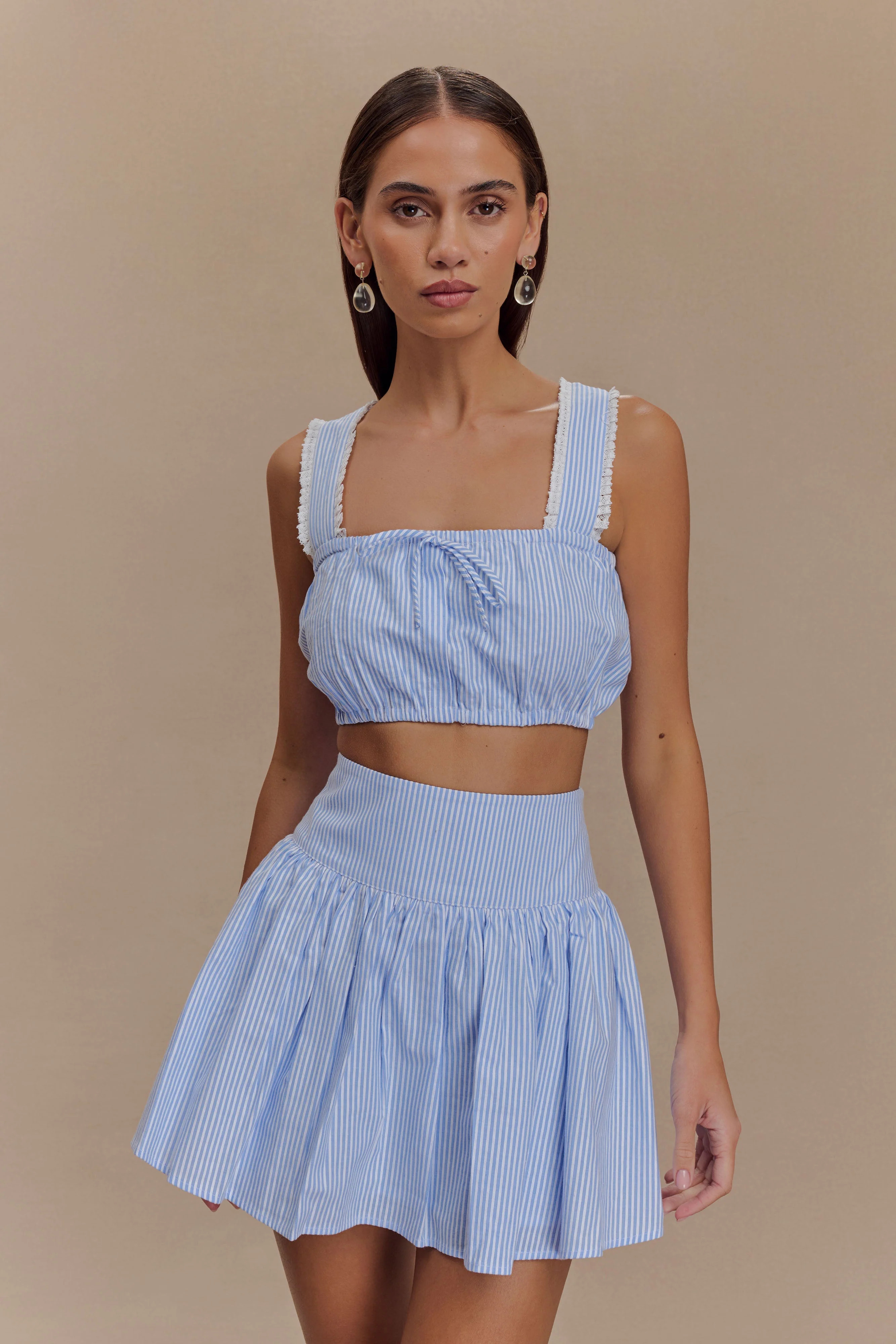 Gretel Sleeveless Crop Top - Blue Pinstripe | MESHKI US