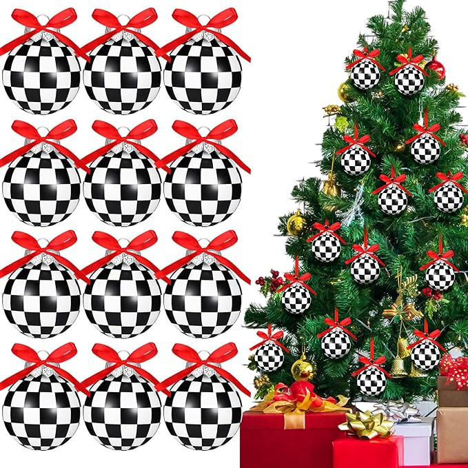 Chuangdi 12 Pcs Christmas Ball Ornaments for Tree Balck and White Checkered Decorations Modern St... | Amazon (US)