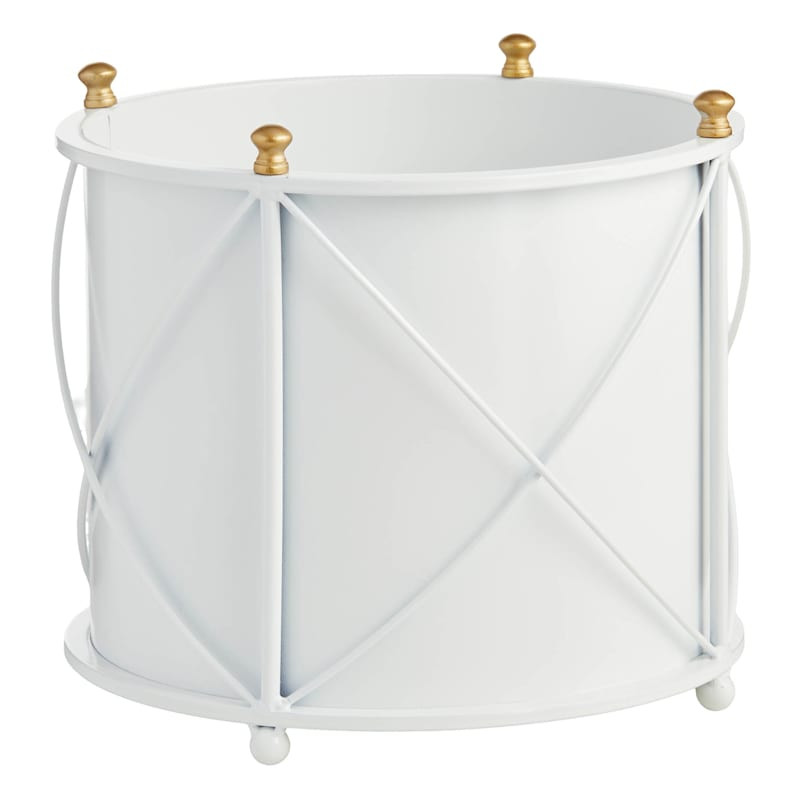 White Round Metal Outdoor Planter, Medium | At Home
