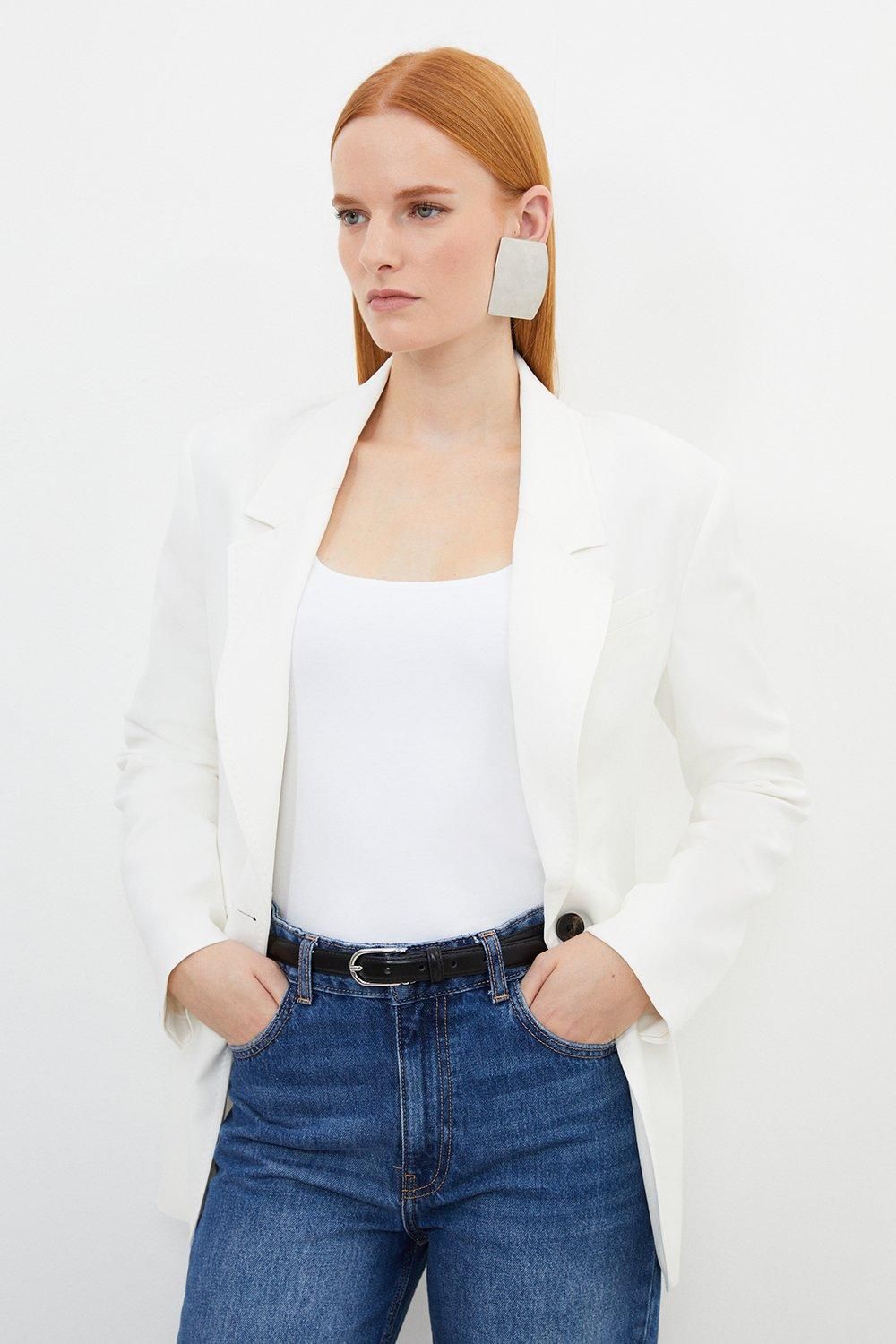 Tailored Polished Viscose Single Breasted Blazer | Karen Millen US