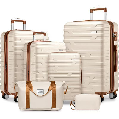 KTMBDW 6 Piece Luggage Set Carry on Suitcase with ABS hardshell, Spinner Wheels & YKK Zipper TSA Lock, Expandable (Cream, 6 piece set) | Target