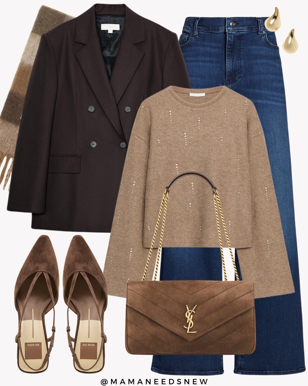 A fall outfit for Thanksgiving with a blazer, jeans, sweater, suede heels & suede bag, scarf 🍂🤎

#LTKSaleAlert #LTKStyleTip #LTKHoliday