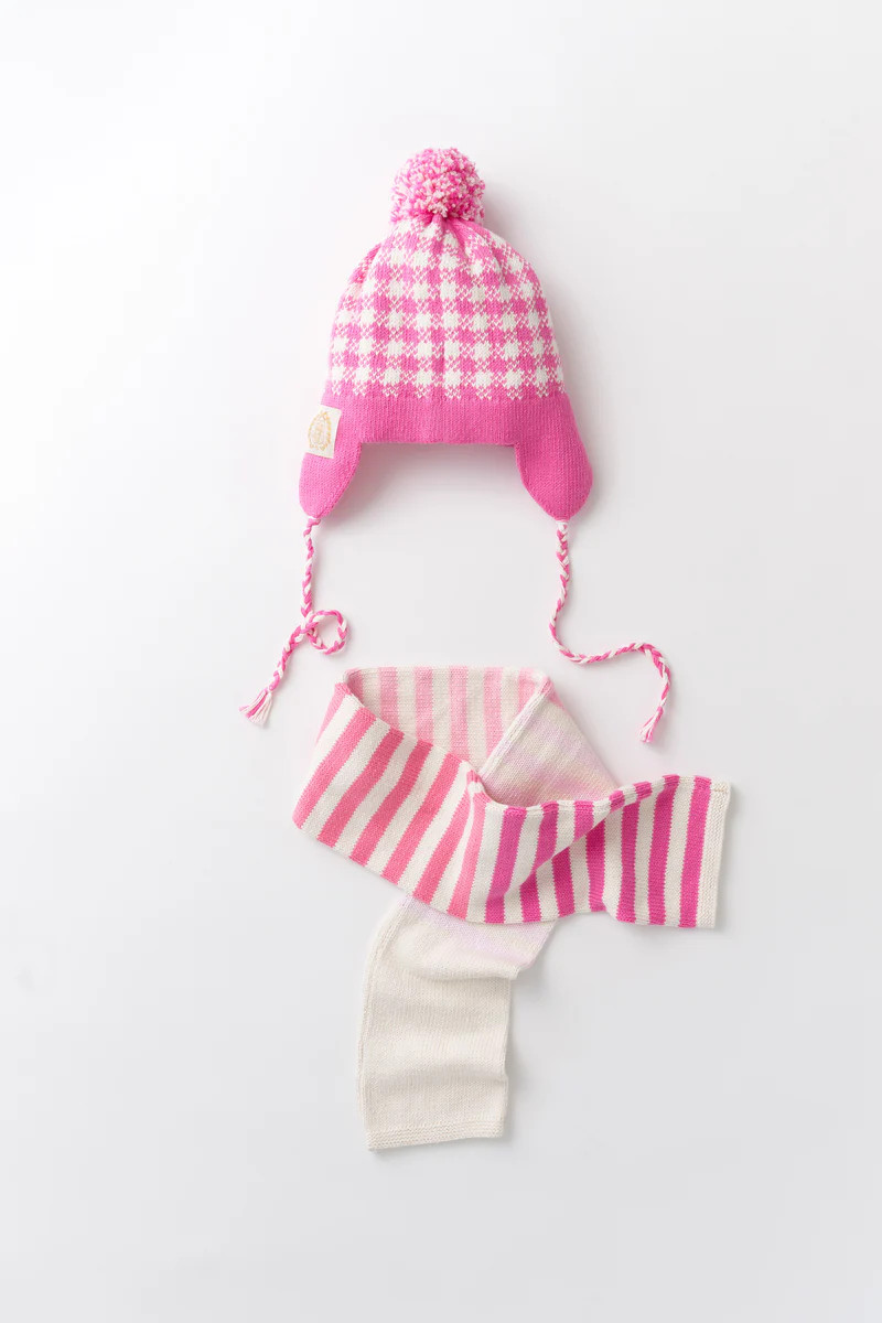 Parrish Pom Pom Hat - Hamptons Hot Pink Gingham with Palmetto Pearl | The Beaufort Bonnet Company